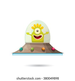 vector cartoon alien. martian ufo isolated on white