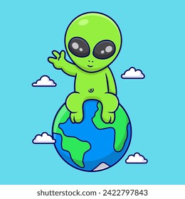vector cartoon alien say hello on the earth art design