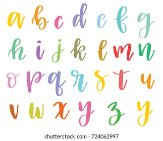 Vector cartoon alphabet on white background. Lowcase letters handdrawn. Cute abc design for book cover, poster, card, prints, baby clothes, textile