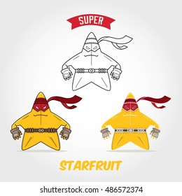 Vector cartoon alphabet Super Hero Fruit. Illustration of isolated super hero fruit alphabet S for Starfruit