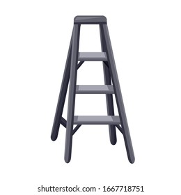 Vector cartoon aluminum ladder with standing platform stool. Isolated object on white background