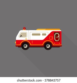 vector cartoon ambulance car, fire fighting truck / flat style