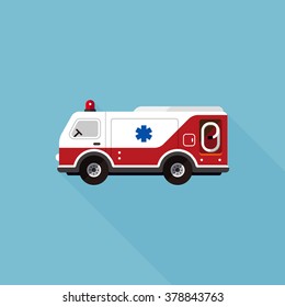 vector cartoon ambulance car, fire fighting truck / star of life logo / flat style