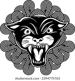 Vector Cartoon Angry Black Panther Head Line