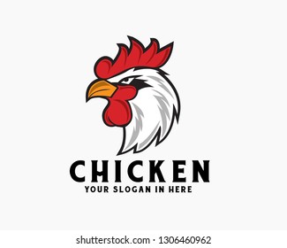 Vector cartoon angry rooster head chicken logo design inspiration