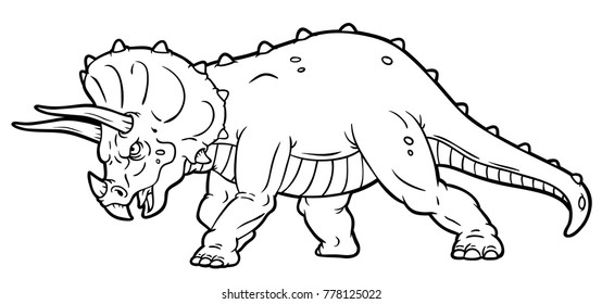 Vector Cartoon Angry Triceratops Charging Line Art