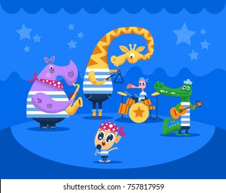 Vector Cartoon Animal Band Playing Music