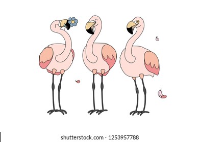 vector cartoon animal clipart happy pink flamingo