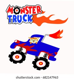 vector cartoon animal drive a monster truck