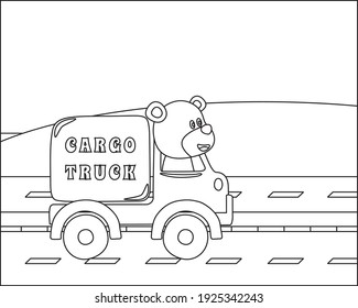 vector cartoon of animal on cargo truck, Cartoon isolated vector illustration, Creative vector Childish design for kids activity colouring book or page.