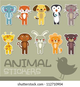 Vector cartoon animal stickers