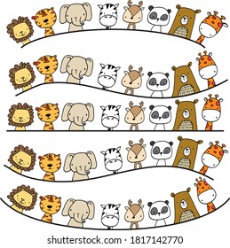 Vector Cartoon Animals Background Border