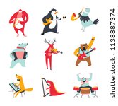Vector cartoon animals and birds playing music