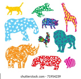vector cartoon animals with different patterns