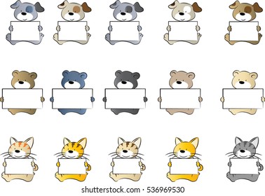 vector cartoon animals holding a blank card