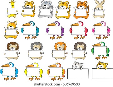 animales vectoriales con una tarjeta en blanco