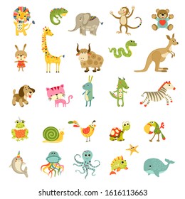 Vector cartoon animals set. Cute isolated  animals collection. 