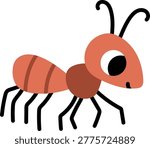 Vector cartoon ant isolated on white background. Funny insect clipart. Cute forest animal icon for kids. Flat woodland element. Woods wildlife illustration
