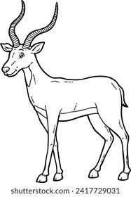 Vector Cartoon Antelope With Big Horns Line Art