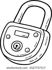Vector Cartoon Antique Padlock Line Art