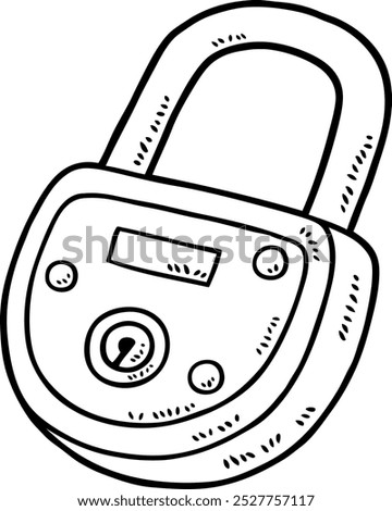 Vector Cartoon Antique Padlock Line Art