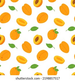 Vector cartoon apricot seamless pattern isolated on white background. Different peach and apricot vector pattern.