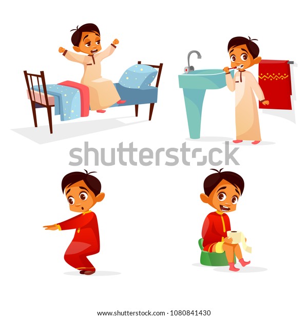 Vector Cartoon Arab Boy Daily Routine Stock Vector (Royalty Free ...