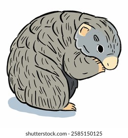 A vector cartoon of an armadillo curled up in a protective ball, showcasing its armored shell. Ideal for nature, wildlife, and desert themes.