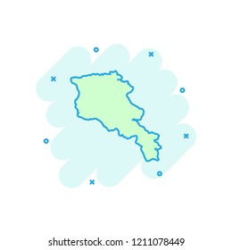 Vector cartoon Armenia map icon in comic style. Armenia sign illustration pictogram. Cartography map business splash effect concept.