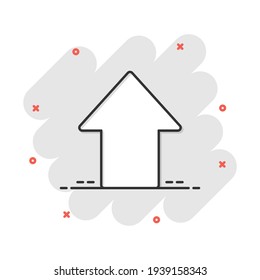 Vector cartoon arrow up icon in comic style. Forward arrow sign illustration pictogram. Cursor business splash effect concept.