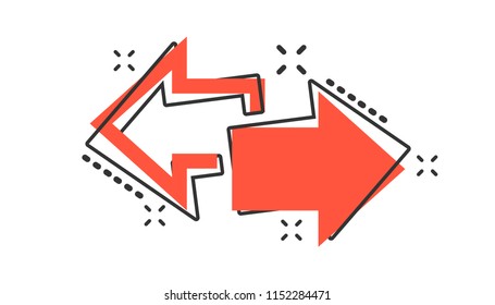 Vector cartoon arrow left and right icon in comic style. Forward arrow sign illustration pictogram. Cursor business splash effect concept.