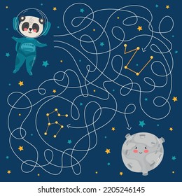 Vector cartoon astronaut and planets. Vector illustrations for children books. Labyrinth. Educational game for children. Help cosmonaut find path to planet. Labyrinth.Maze game for kids. 