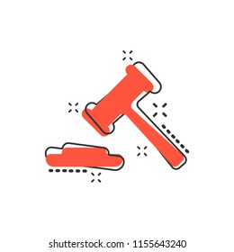 Vector cartoon auction hammer icon in comic style. Court tribunal sign illustration pictogram. Hammer business splash effect concept.