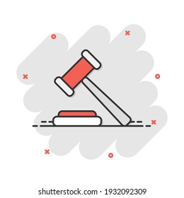 Vector cartoon auction hammer icon in comic style. Court tribunal sign illustration pictogram. Hammer business splash effect concept.