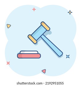 Vector cartoon auction hammer icon in comic style. Court tribunal sign illustration pictogram. Hammer business splash effect concept.