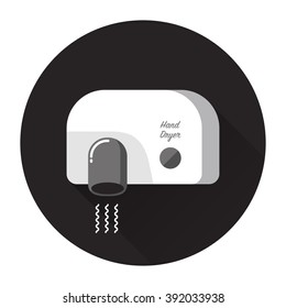 vector cartoon automatic hand dryer / flat style, illustration, sign and icon template, circle, isolated / black and grey on white