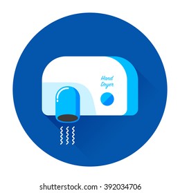 vector cartoon automatic hand dryer / flat style, illustration, sign and icon template, circle, isolated / blue on white