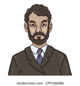 Vector Cartoon Avatar - Arabian Man in Suit. Male Character Portrait