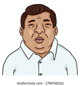 Avatar del dibujo vectorial - Hombre con sobrepeso en Pantalones azul. Retrato De Carácter Masculino.