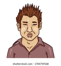 Avatar del dibujo vectorial - Joven asiático en Pantalones. Retrato De Carácter Masculino.
