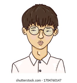 Avatar de dibujos vectoriales - Joven asiático en anteojos. Retrato De Carácter Masculino.