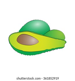 Vector cartoon avocado on white background.