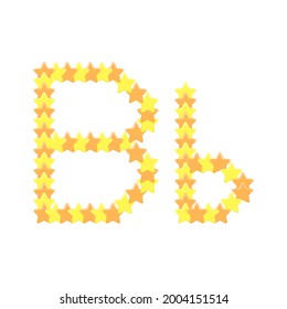 Vector cartoon of "B" alphabet letter in the shape of star. Cartoon doodle kawaii style. Cute alphabet letter for kids design inscription