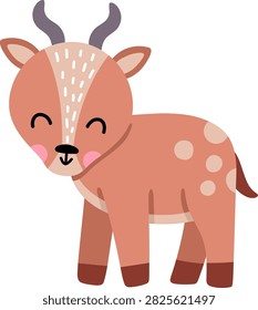 Vector cartoon baby antelope isolated on white background. Funny African or safari little animal clipart. Cute savannah gazelle child icon for kids. Flat savanna element. Africa wildlife illustration