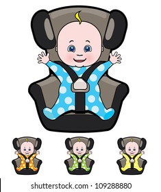 Vector cartoon of baby in car seat