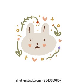 Vector cartoon baby girl rabbit, little Easter cute bunny childish illustration