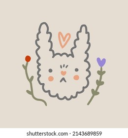 Vector cartoon baby girl rabbit, little Easter cute bunny childish illustration