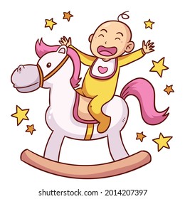 Vector cartoon of baby shower sitting in unicorn. Individually on a white background.