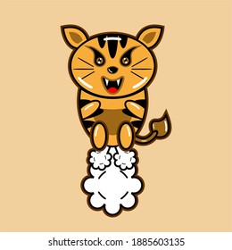vector cartoon for baby tiger fart jumping funny