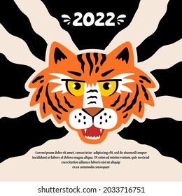 Vector cartoon background with colorful tiger, symbol of Happy New Year. Poster for use in design